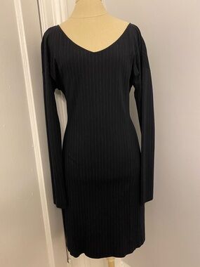 Theory Pinstripe Long Sleeve V-Neck Dress